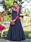 Sea Blue Colour Latest Fancy Designer Wedding Wear Tabi Silk Digital Print And Heavy Work Stylish Gown Collection 9012